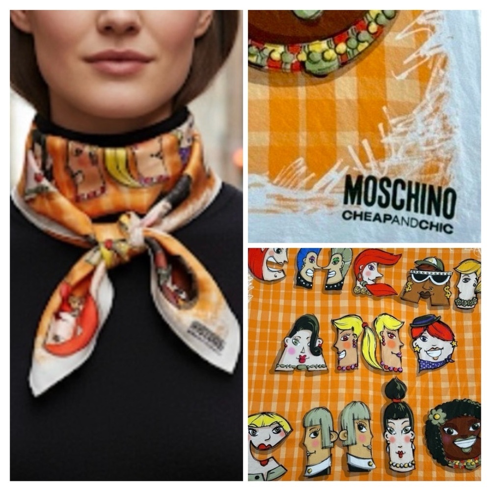 Vintage Moschino Cheap & Chic Face Print Silk Scarf